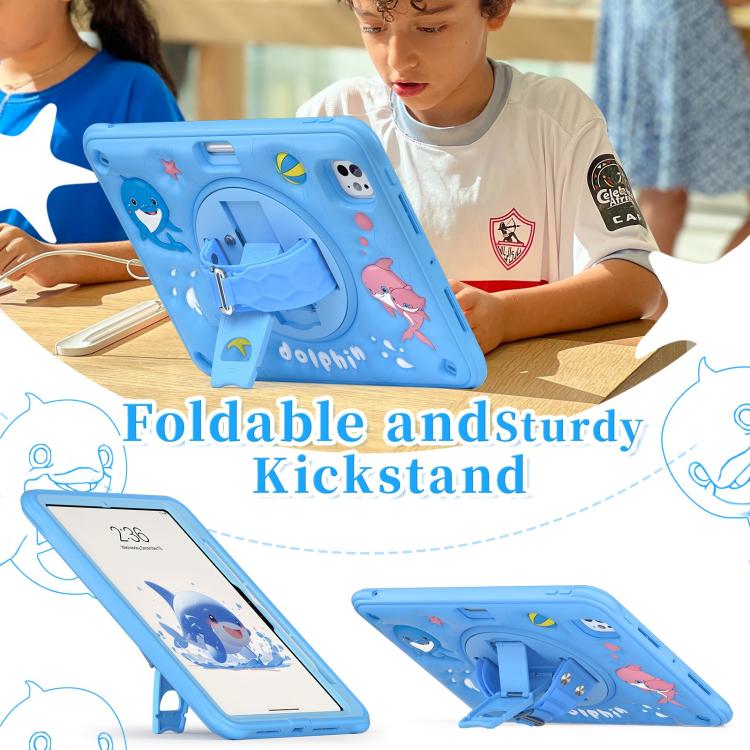 For iPad Pro 11 2025 / 2024 Dolphin Rotation Kickstand Silicone Hybrid PC Tablet Case - Blue
