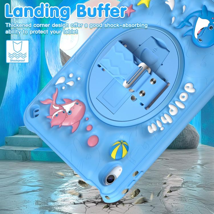 For iPad 2025 / 2022 Dolphin Rotation Kickstand Silicone Hybrid PC Tablet Case - Blue