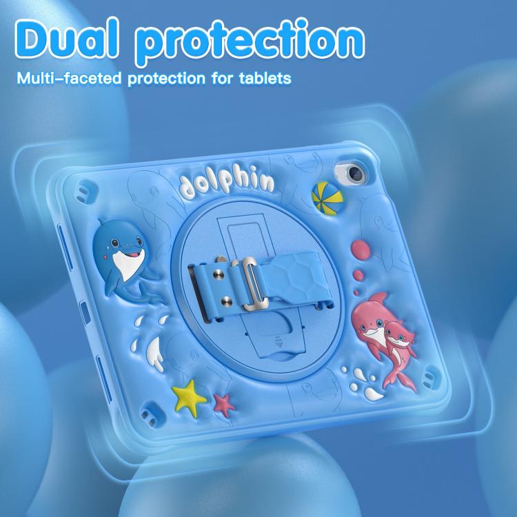 For iPad 2025 / 2022 Dolphin Rotation Kickstand Silicone Hybrid PC Tablet Case - Blue