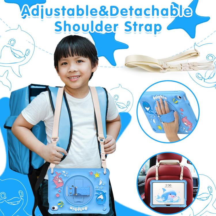 For iPad 2025 / 2022 Dolphin Rotation Kickstand Silicone Hybrid PC Tablet Case - Blue