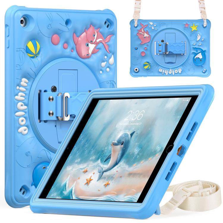 For iPad 10.2 2021 / 2020 / 2019 Dolphin Rotation Kickstand Silicone Hybrid PC Tablet Case - Blue
