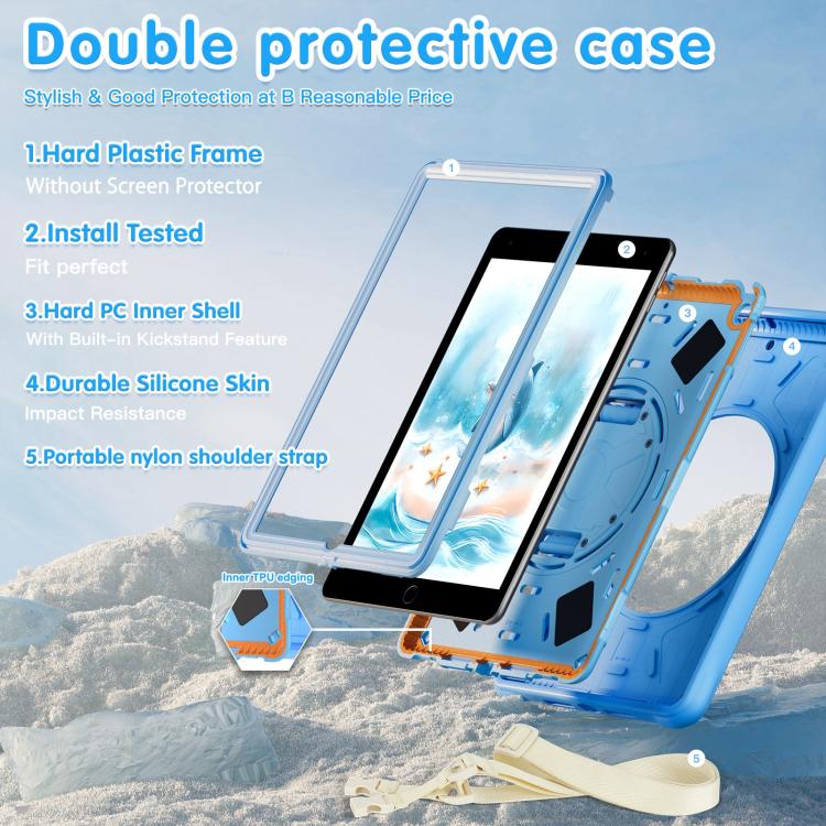 For iPad 10.2 2021 / 2020 / 2019 Dolphin Rotation Kickstand Silicone Hybrid PC Tablet Case - Blue