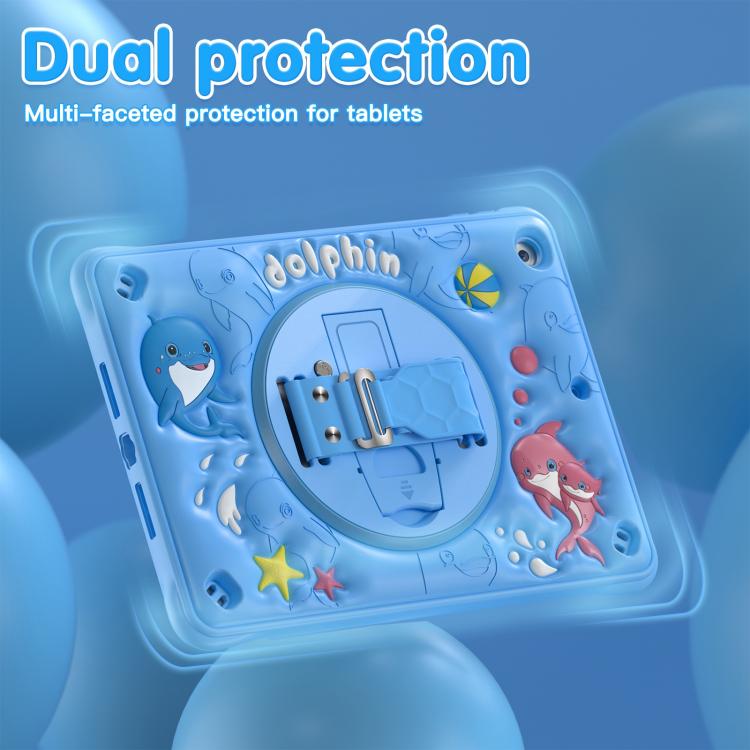For iPad 10.2 2021 / 2020 / 2019 Dolphin Rotation Kickstand Silicone Hybrid PC Tablet Case - Blue