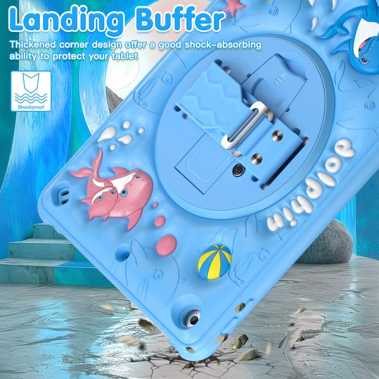 For iPad 10.2 2021 / 2020 / 2019 Dolphin Rotation Kickstand Silicone Hybrid PC Tablet Case - Blue