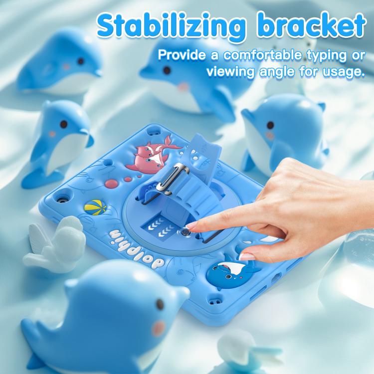 For iPad 10.2 2021 / 2020 / 2019 Dolphin Rotation Kickstand Silicone Hybrid PC Tablet Case - Blue