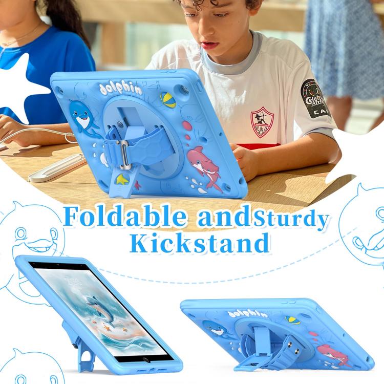 For iPad 10.2 2021 / 2020 / 2019 Dolphin Rotation Kickstand Silicone Hybrid PC Tablet Case - Blue