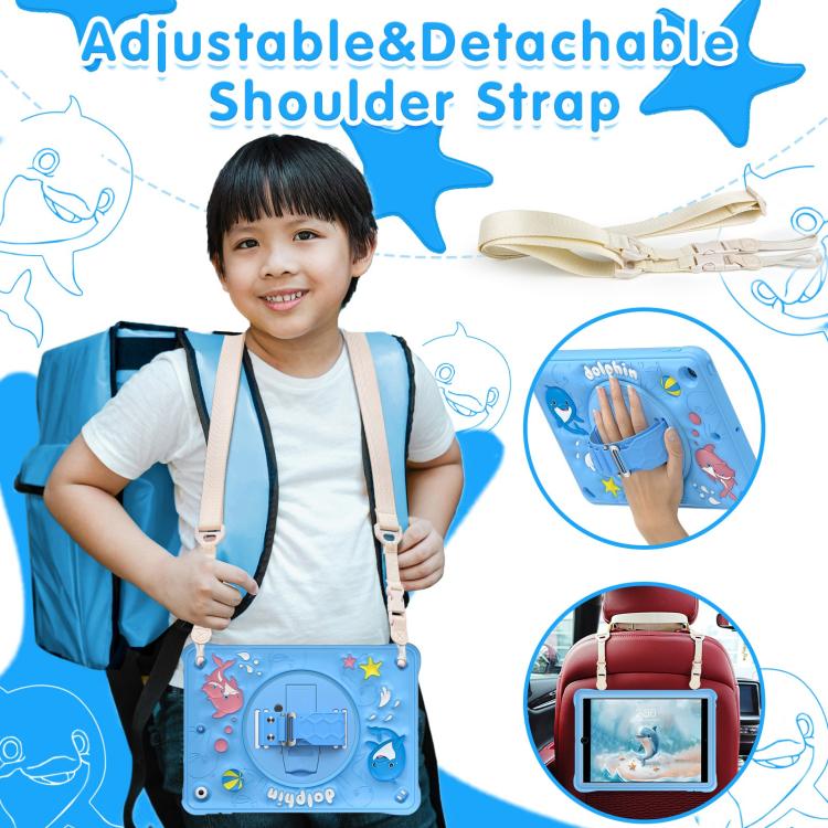 For iPad 10.2 2021 / 2020 / 2019 Dolphin Rotation Kickstand Silicone Hybrid PC Tablet Case - Blue