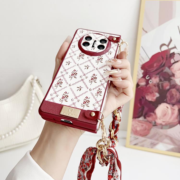 For Huawei Mate X6 Luck Flower Pattern TPU Phone Case With Strap - Red