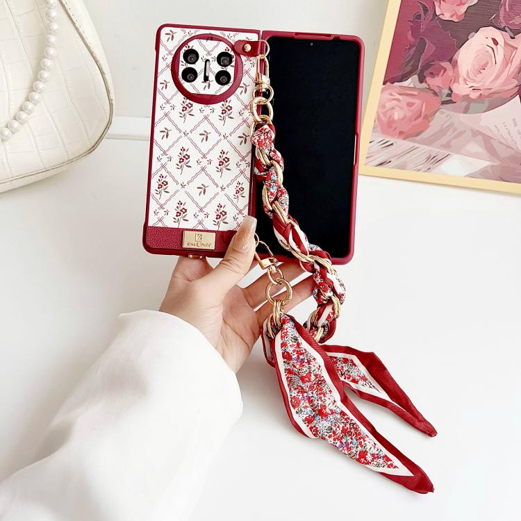 For Huawei Mate X5 Luck Flower Pattern TPU Phone Case With Strap - Red