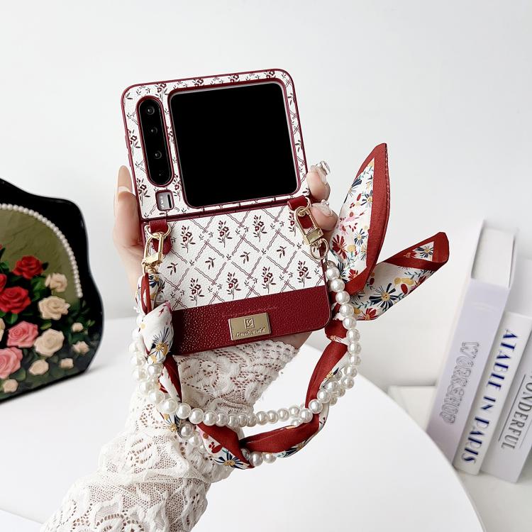For Huawei Pura X Luck Flower Pattern TPU Phone Case With Strap - Red