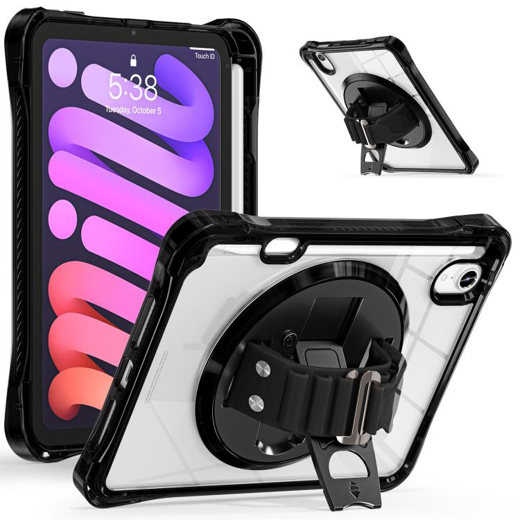 For iPad mini 2024 / mini 6 Rotation Grip Holder TPU Hybrid Clear PC Tablet Case