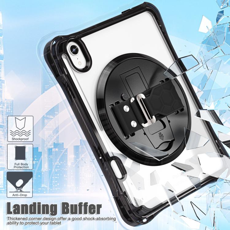 For iPad mini 2024 / mini 6 Rotation Grip Holder TPU Hybrid Clear PC Tablet Case