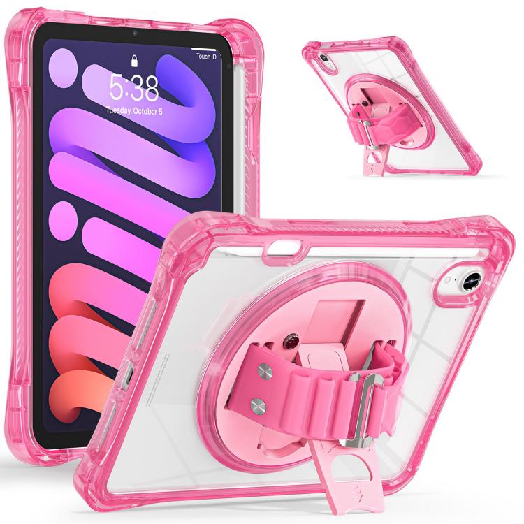 For iPad mini 2024 / mini 6 Rotation Grip Holder TPU Hybrid Clear PC Tablet Case
