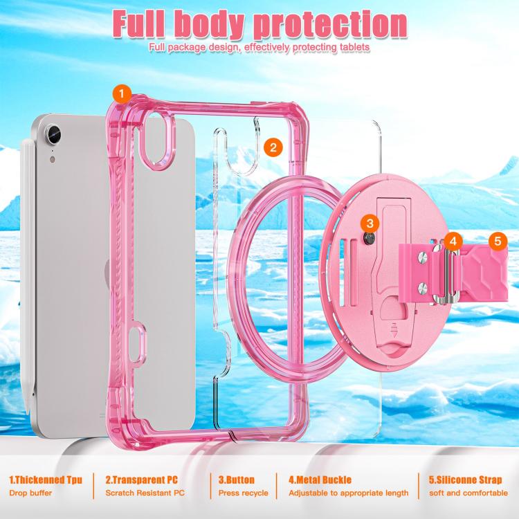 For iPad mini 2024 / mini 6 Rotation Grip Holder TPU Hybrid Clear PC Tablet Case