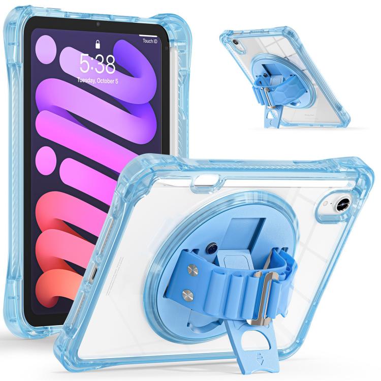 For iPad mini 2024 / mini 6 Rotation Grip Holder TPU Hybrid Clear PC Tablet Case