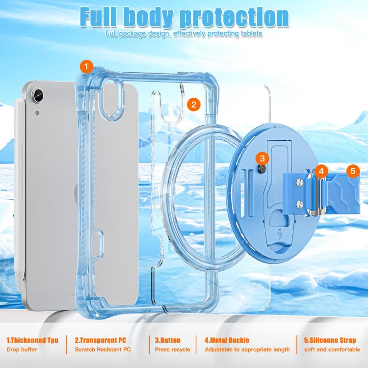 For iPad mini 2024 / mini 6 Rotation Grip Holder TPU Hybrid Clear PC Tablet Case