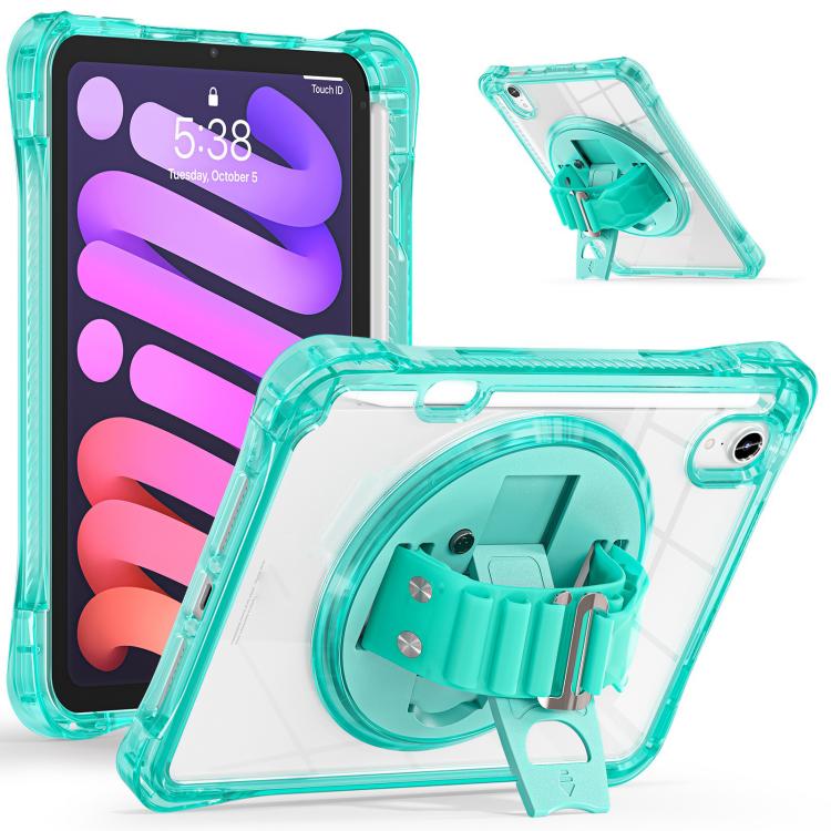 For iPad mini 2024 / mini 6 Rotation Grip Holder TPU Hybrid Clear PC Tablet Case