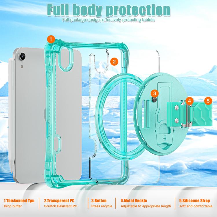 For iPad mini 2024 / mini 6 Rotation Grip Holder TPU Hybrid Clear PC Tablet Case
