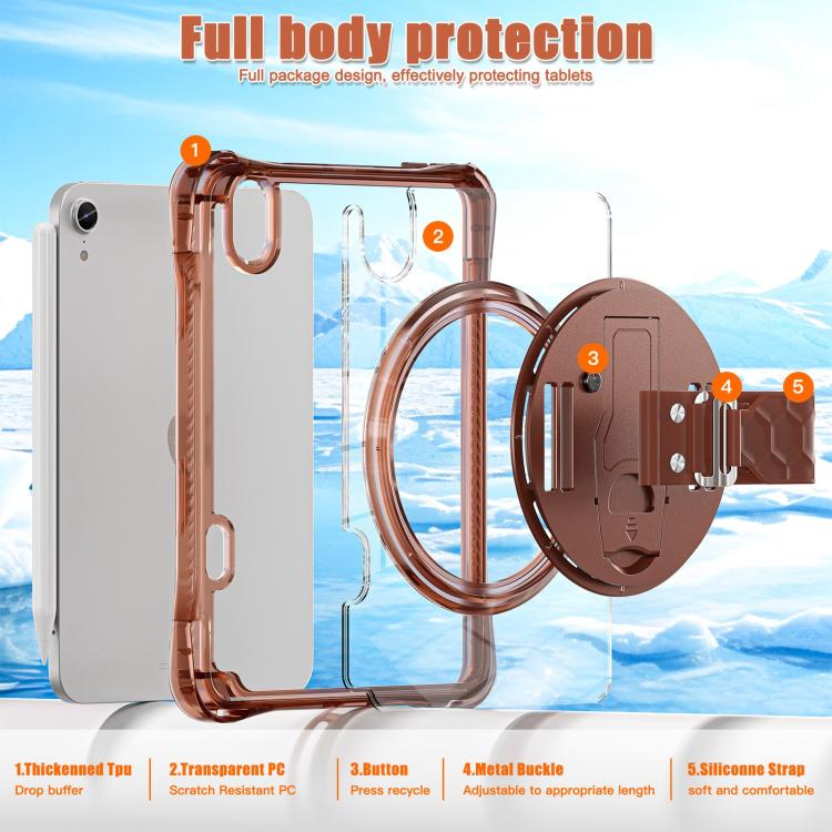 For iPad mini 2024 / mini 6 Rotation Grip Holder TPU Hybrid Clear PC Tablet Case