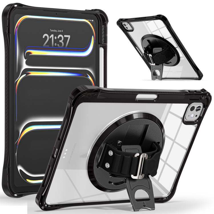 For iPad Pro 13 2025 / 2024 Rotation Grip Holder TPU Hybrid Clear PC Tablet Case