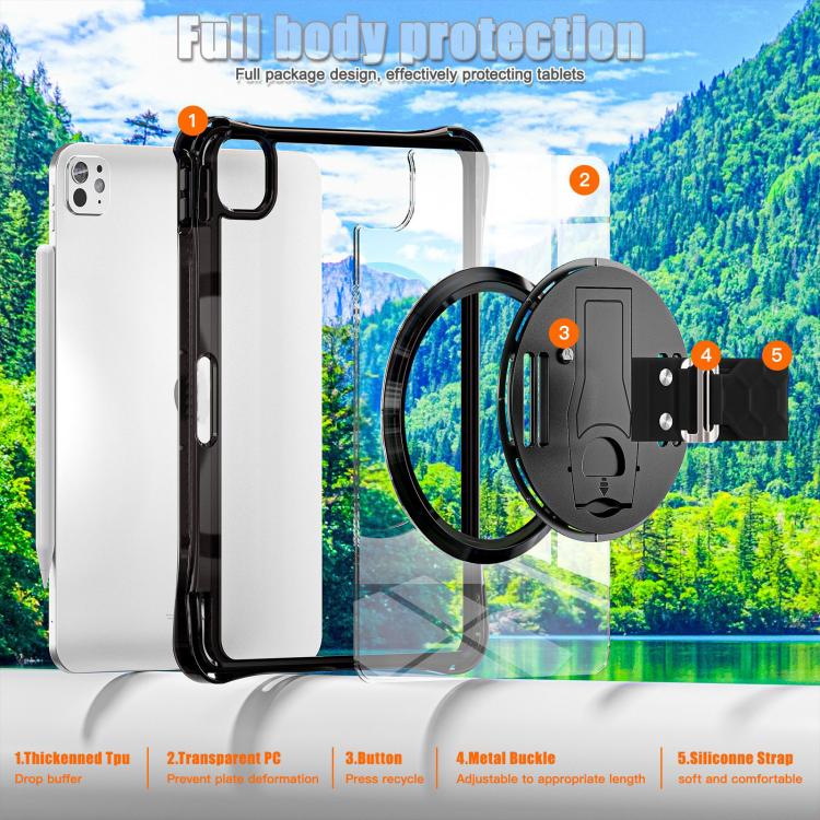 For iPad Pro 13 2025 / 2024 Rotation Grip Holder TPU Hybrid Clear PC Tablet Case