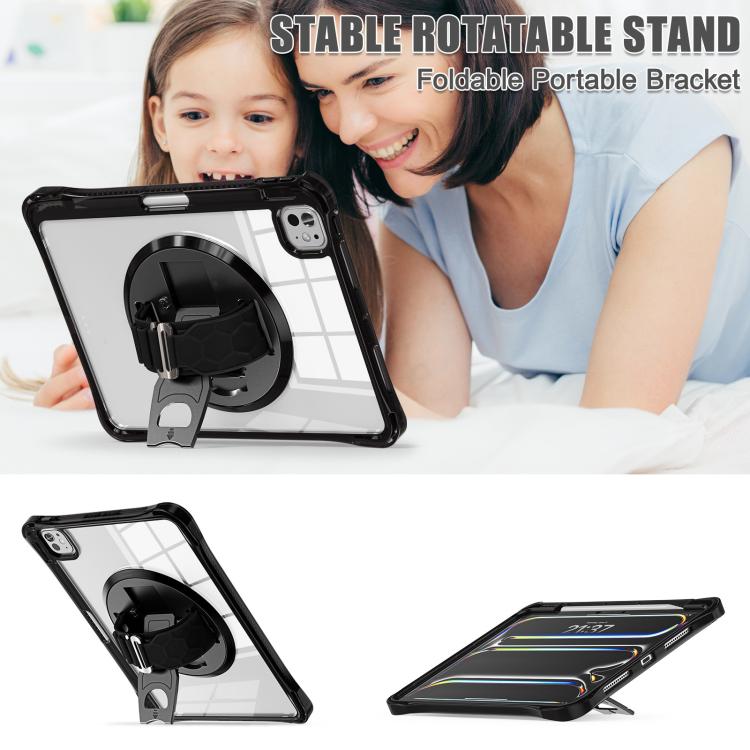 For iPad Pro 13 2025 / 2024 Rotation Grip Holder TPU Hybrid Clear PC Tablet Case
