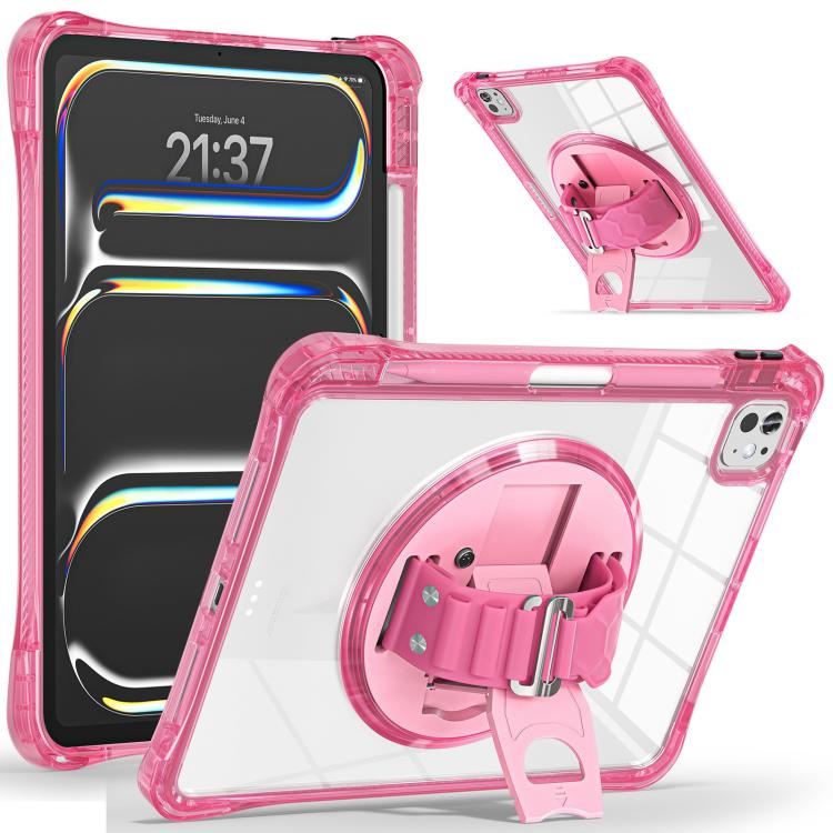 For iPad Pro 13 2025 / 2024 Rotation Grip Holder TPU Hybrid Clear PC Tablet Case