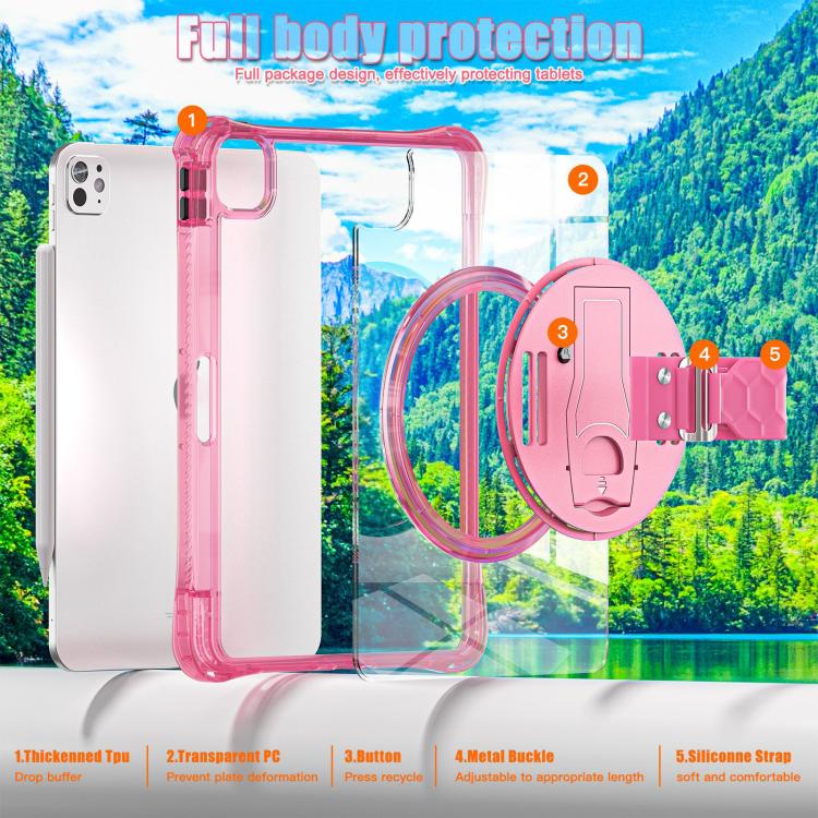 For iPad Pro 13 2025 / 2024 Rotation Grip Holder TPU Hybrid Clear PC Tablet Case