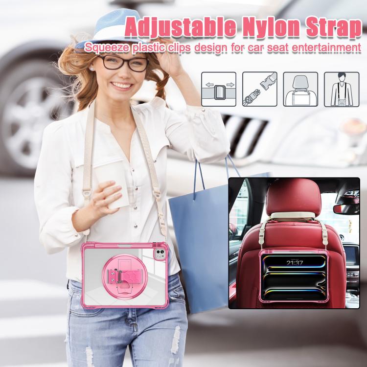 For iPad Pro 13 2025 / 2024 Rotation Grip Holder TPU Hybrid Clear PC Tablet Case