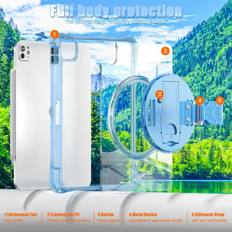 For iPad Pro 13 2025 / 2024 Rotation Grip Holder TPU Hybrid Clear PC Tablet Case