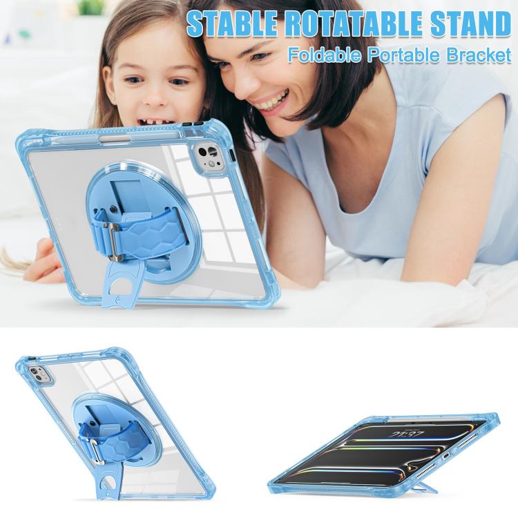 For iPad Pro 13 2025 / 2024 Rotation Grip Holder TPU Hybrid Clear PC Tablet Case
