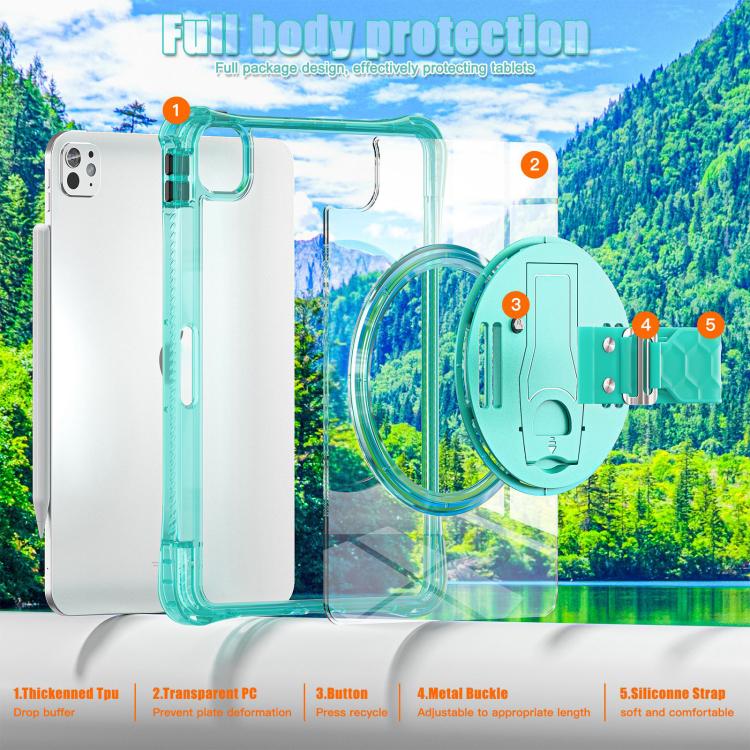 For iPad Pro 13 2025 / 2024 Rotation Grip Holder TPU Hybrid Clear PC Tablet Case