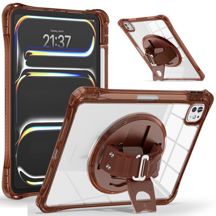 For iPad Pro 13 2025 / 2024 Rotation Grip Holder TPU Hybrid Clear PC Tablet Case