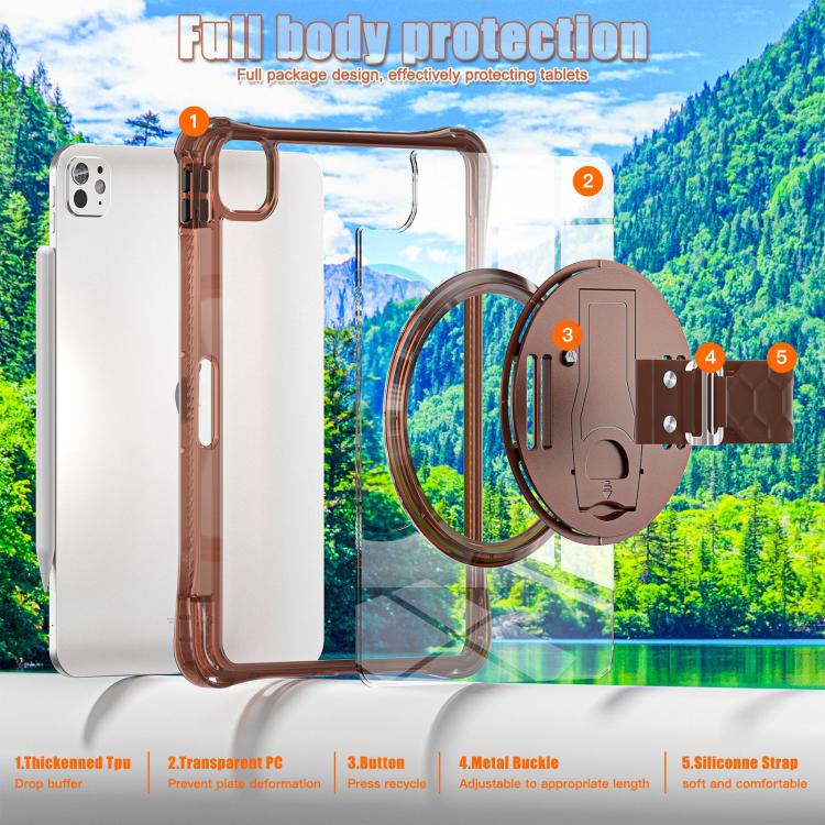 For iPad Pro 13 2025 / 2024 Rotation Grip Holder TPU Hybrid Clear PC Tablet Case