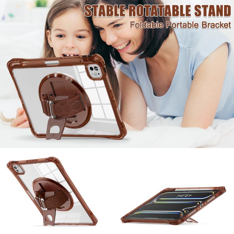 For iPad Pro 13 2025 / 2024 Rotation Grip Holder TPU Hybrid Clear PC Tablet Case