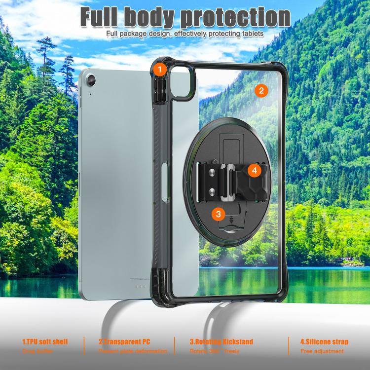 For iPad Air 13 2026 / 2025 / 2024 Rotation Grip Holder TPU Hybrid Clear PC Tablet Case
