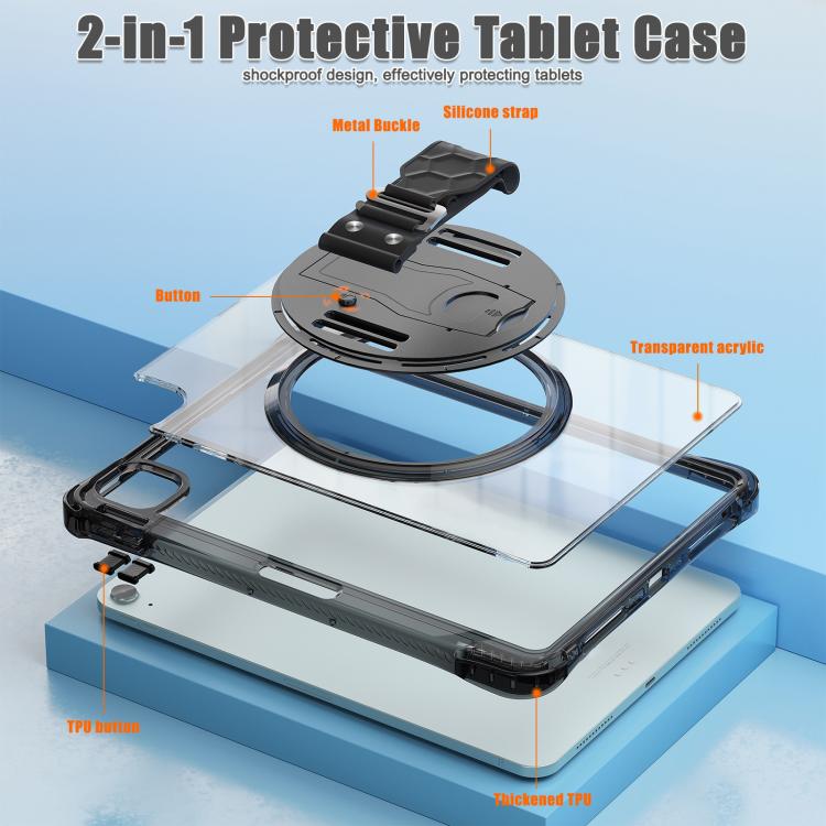 For iPad Air 13 2026 / 2025 / 2024 Rotation Grip Holder TPU Hybrid Clear PC Tablet Case