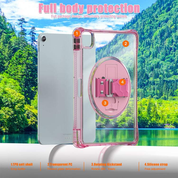 For iPad Air 13 2026 / 2025 / 2024 Rotation Grip Holder TPU Hybrid Clear PC Tablet Case