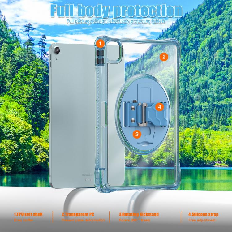 For iPad Air 13 2026 / 2025 / 2024 Rotation Grip Holder TPU Hybrid Clear PC Tablet Case