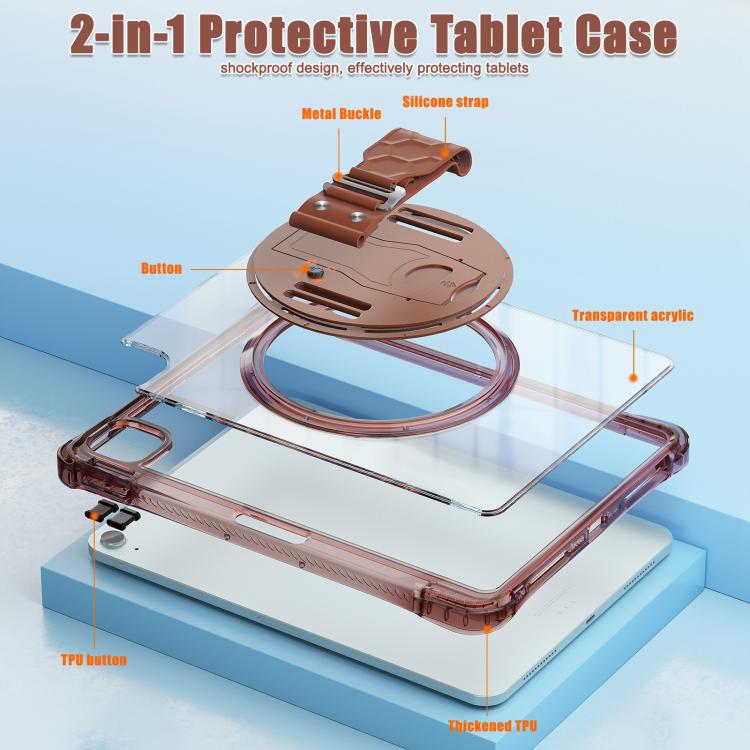 For iPad Air 13 2026 / 2025 / 2024 Rotation Grip Holder TPU Hybrid Clear PC Tablet Case