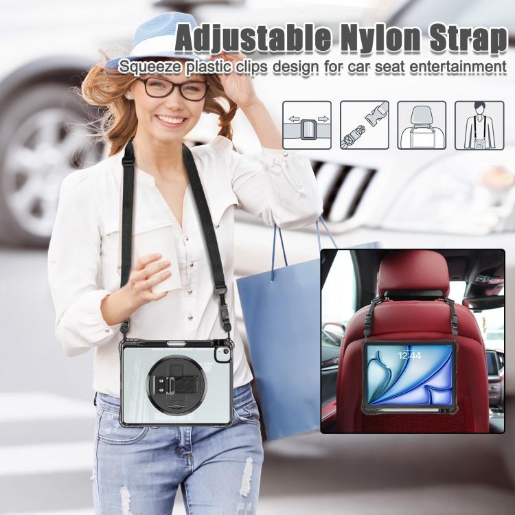 For iPad Air 11 2026 / 2025 / 2024 Rotation Grip Holder TPU Hybrid Clear PC Tablet Case