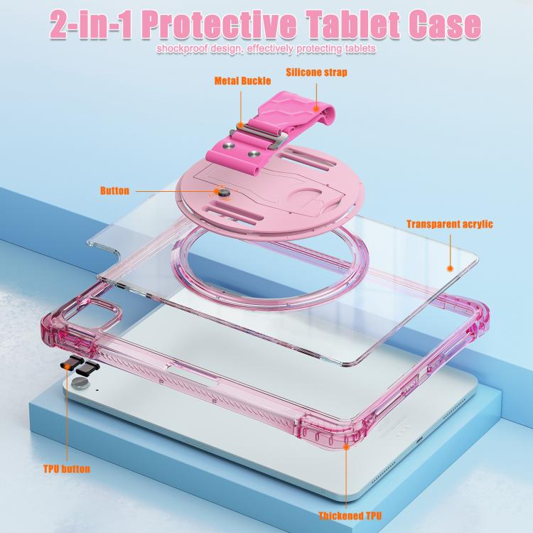 For iPad Air 11 2026 / 2025 / 2024 Rotation Grip Holder TPU Hybrid Clear PC Tablet Case
