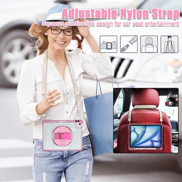 For iPad Air 11 2026 / 2025 / 2024 Rotation Grip Holder TPU Hybrid Clear PC Tablet Case