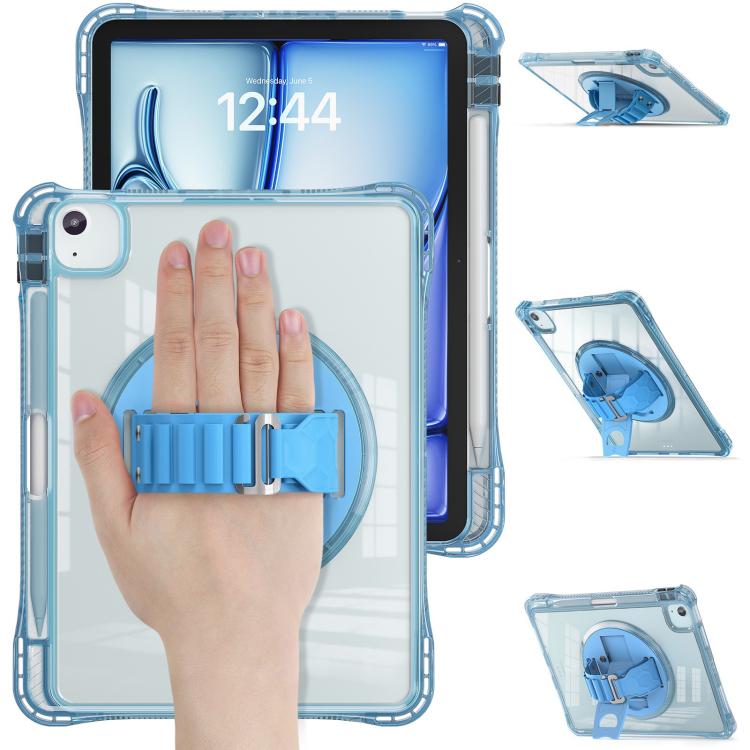 For iPad Air 11 2026 / 2025 / 2024 Rotation Grip Holder TPU Hybrid Clear PC Tablet Case