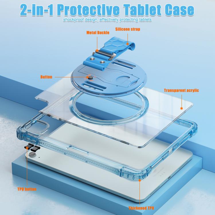 For iPad Air 11 2026 / 2025 / 2024 Rotation Grip Holder TPU Hybrid Clear PC Tablet Case