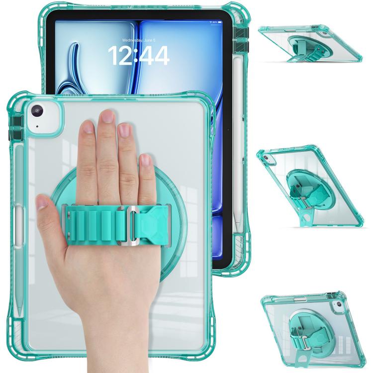 For iPad Air 11 2026 / 2025 / 2024 Rotation Grip Holder TPU Hybrid Clear PC Tablet Case