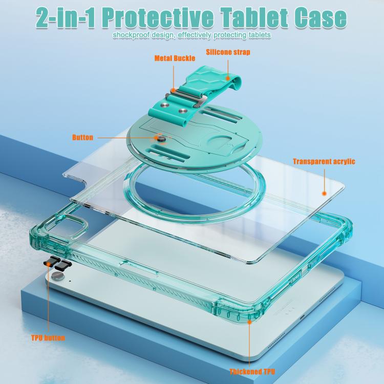 For iPad Air 11 2026 / 2025 / 2024 Rotation Grip Holder TPU Hybrid Clear PC Tablet Case