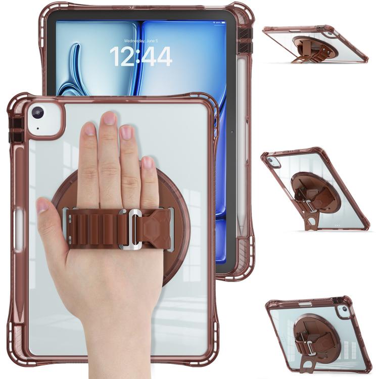 For iPad Air 11 2026 / 2025 / 2024 Rotation Grip Holder TPU Hybrid Clear PC Tablet Case