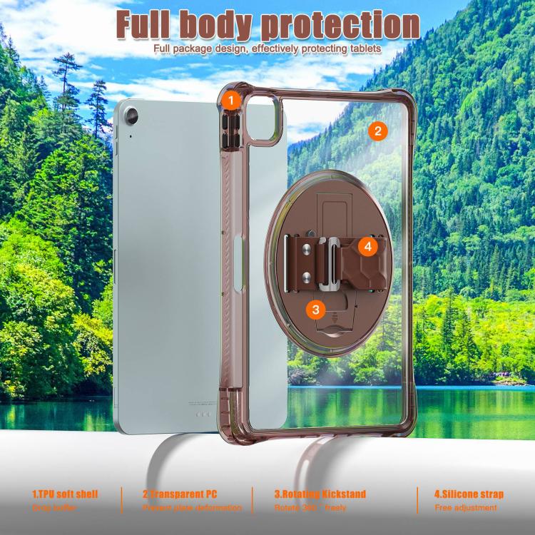 For iPad Air 11 2026 / 2025 / 2024 Rotation Grip Holder TPU Hybrid Clear PC Tablet Case
