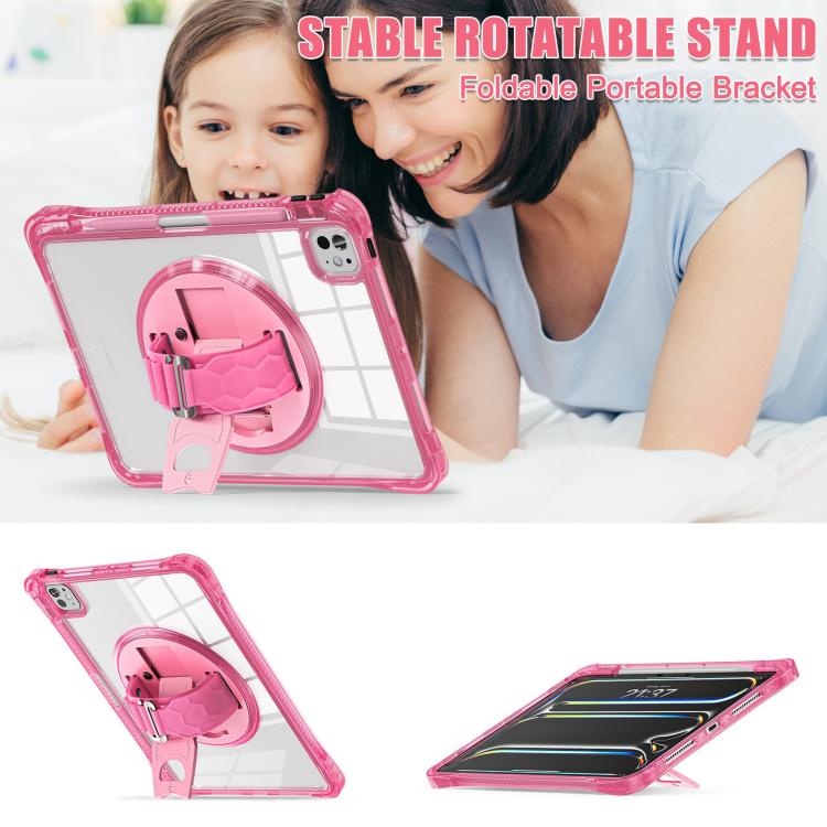 For iPad Pro 11 2025 / 2024 Rotation Grip Holder TPU Hybrid Clear PC Tablet Case